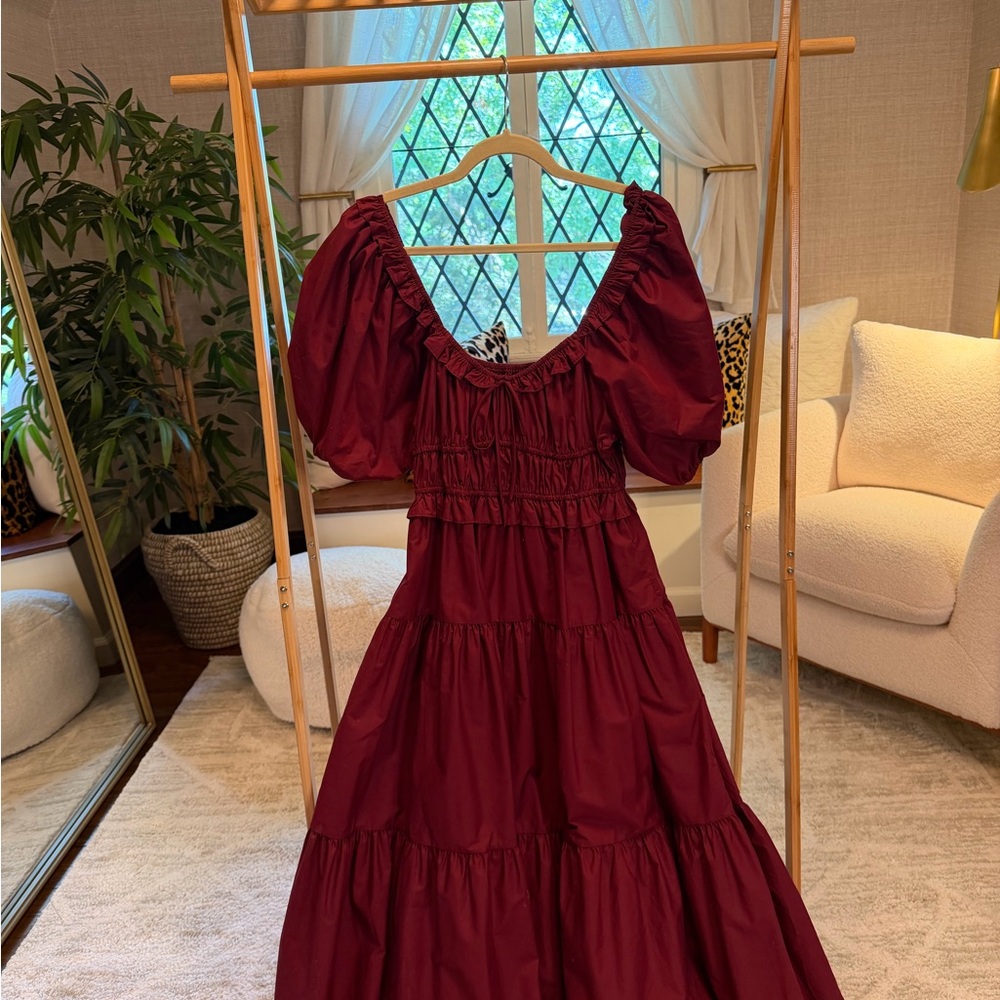 En Saison Women’s Burgundy Puff-Sleeve Tiered Dress size xs